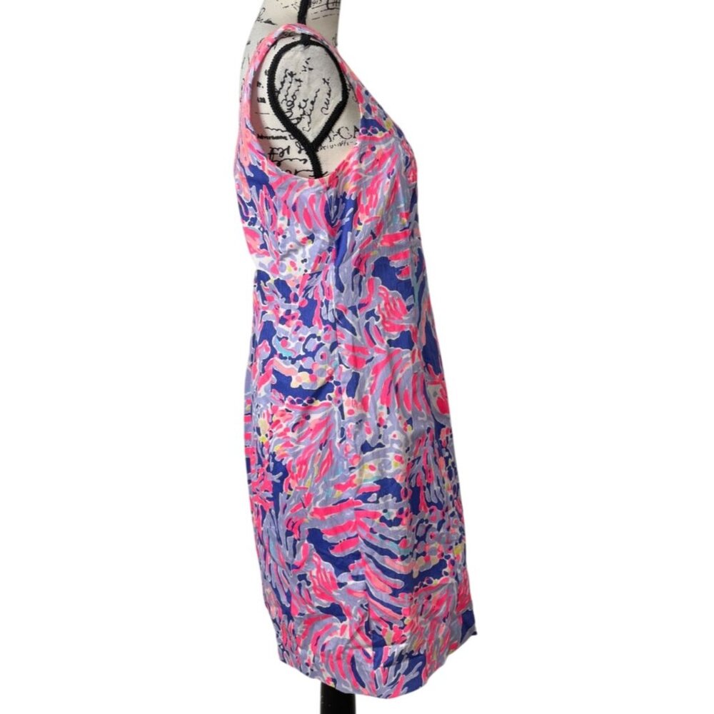Lilly Pulitzer Lyssa Sleeveless Dress V-Neck Floral Pink Blue Womens Size 6 - Picture 2 of 8